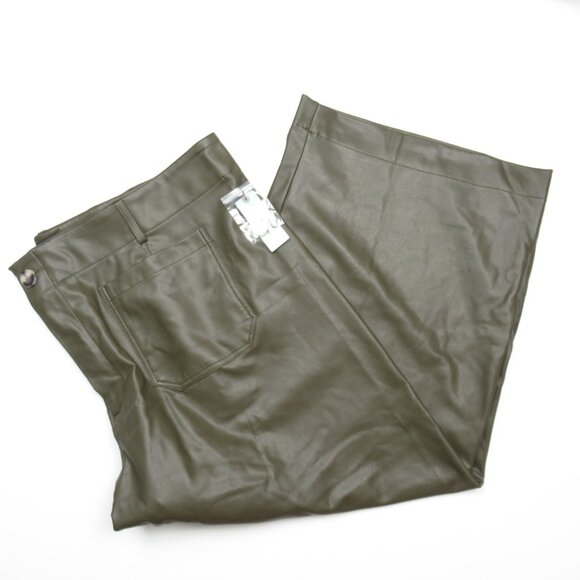 Anthropologie Maeve The Colette Cropped Wide-Leg Faux Leather Pants Moss 26W - Picture 4 of 11